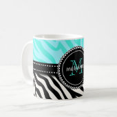 Modern Girly Black Aqua Zebra Afdrukken op maat Koffiemok (Voorkant links)