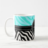 Modern Girly Black Aqua Zebra Afdrukken op maat Koffiemok (Links)
