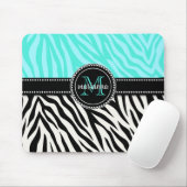 Modern Girly Black Aqua Zebra Afdrukken op maat Muismat (Met muis)