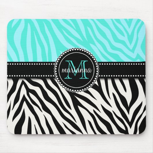 Modern Girly Black Aqua Zebra Afdrukken op maat Muismat (Voorkant)