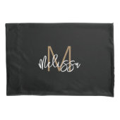 Modern Girly Black Gold Monogram Initiaal Naam Chi Kussensloop (Voorkant-Links)