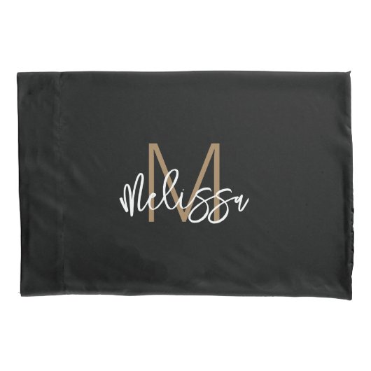 Modern Girly Black Gold Monogram Initiaal Naam Chi Kussensloop (Voorkant-Links)