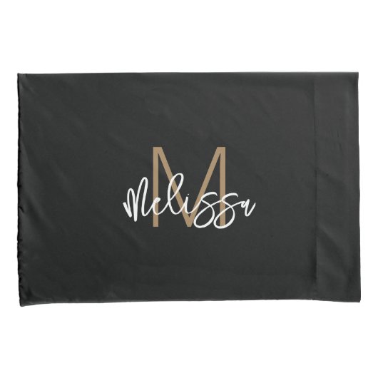 Modern Girly Black Gold Monogram Initiaal Naam Chi Kussensloop (Voorkant-Rechts)