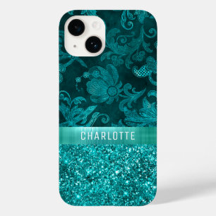 Modern Girly Bloemen Glitter Patroon Gepersonalise Case-Mate iPhone 14 Hoesje