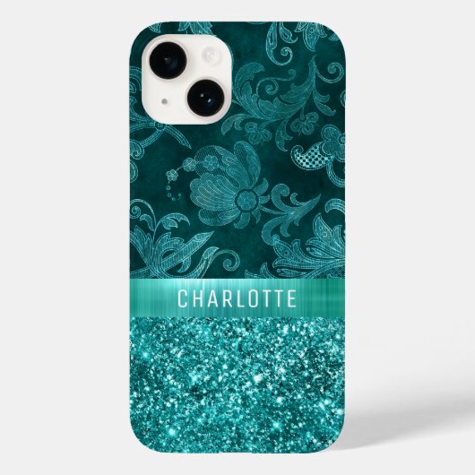 Modern Girly Bloemen Glitter Patroon Gepersonalise Case-Mate iPhone Case (Achterkant)