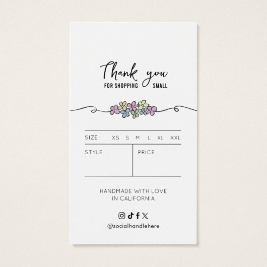 Modern Girly Bloemen Kleding Boutique Hang Label Visitekaartje (Achterkant)
