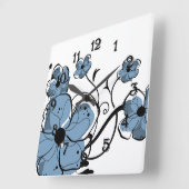 Modern Girly Blue en Black Flowers Vierkante Klok (Hoek)