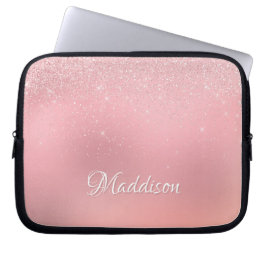 Modern Girly Blush Pink Silver Glitter Laptop Sleeve
