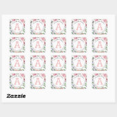 Modern Girly Blush Roze Bloemen Waterverf Monogram Vierkante Sticker (Vel)
