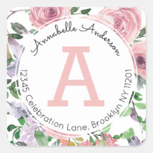 Modern Girly Blush Roze Bloemen Waterverf Monogram