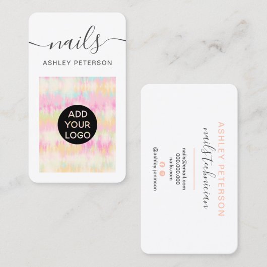 Modern girly boho pastel dye nagelschrift visitekaartje (Voorkant / Achterkant)