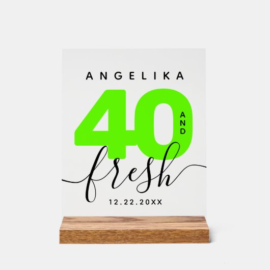 Modern Girly Bright Green 40 en Fresh Acryl Bord (Voorkant)