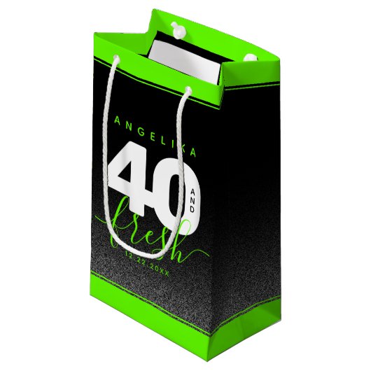 Modern Girly Bright Green 40 en Fresh Klein Cadeauzakje (Voorkant Gekanteld)