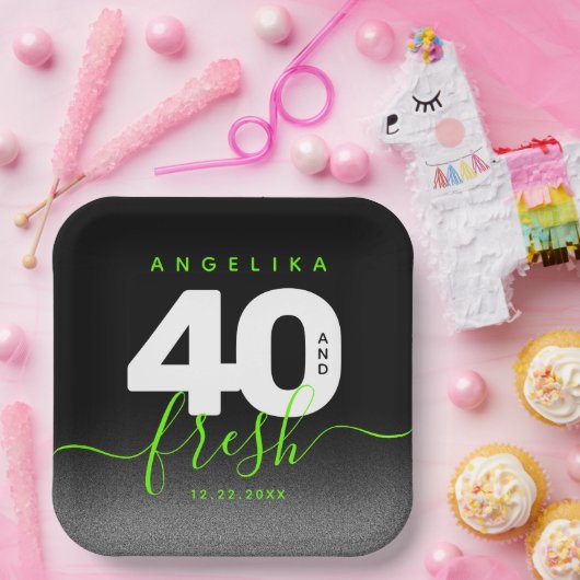 Modern Girly Bright Green 40 en Fresh Papieren Bordje (Feest)