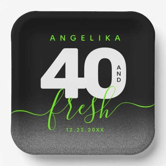 Modern Girly Bright Green 40 en Fresh Papieren Bordje (Voorkant)