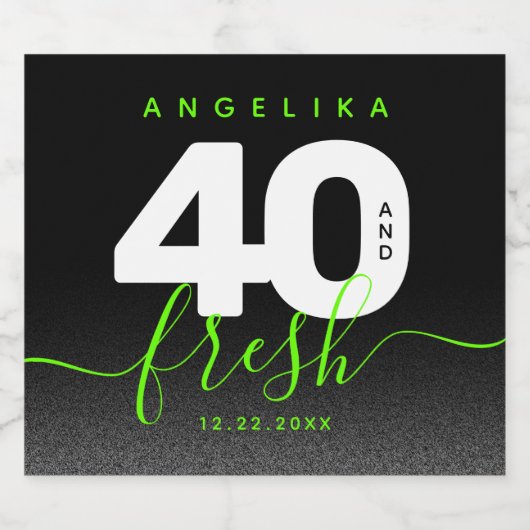 Modern Girly Bright Green 40 en Fresh Sparkling Wijnetiket (Enkel label)