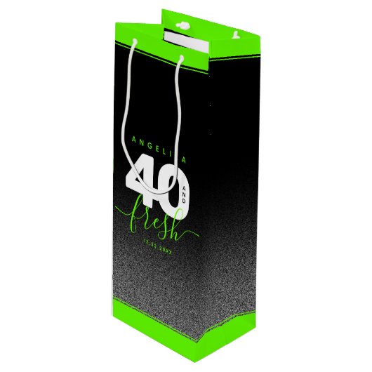 Modern Girly Bright Green 40 en Fresh Wijn Cadeautas (Voorkant Gekanteld)
