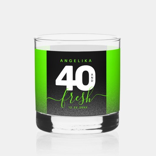 Modern Girly Bright Green Glitter 40 en vers Whisky Glas (Voorkant)