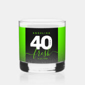 Modern Girly Bright Green Glitter 40 en vers Whisky Glas (Achterkant)