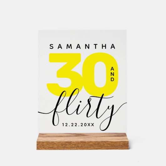 Modern Girly Bright Yellow 30 en Flirty Verjaardag Acryl Bord (Voorkant)