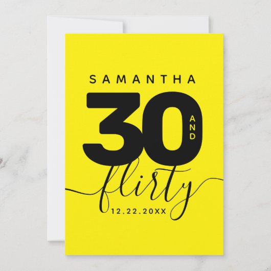 Modern Girly Bright Yellow 30 en Flirty Verjaardag Kaart (Achterkant)