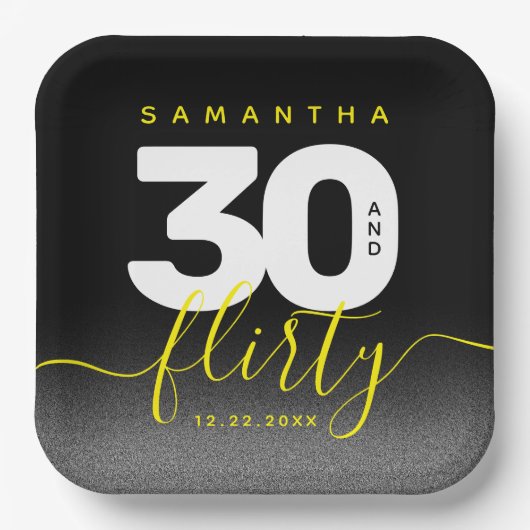 Modern Girly Bright Yellow 30 en Vlirty Papieren Bordje (Voorkant)