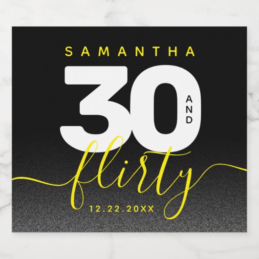 Modern Girly Bright Yellow 30 en Vlirty Sparkling Wijnetiket (Enkel label)