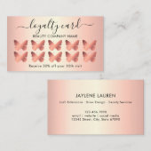 Modern Girly Butterfly Roos Gold Loyalty Kaart Visitekaartje (Voorkant / Achterkant)