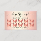 Modern Girly Butterfly Roos Gold Loyalty Kaart Visitekaartje (Voorkant)