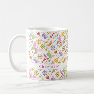Modern Girly Butterfly Typography Pattern Koffiemok