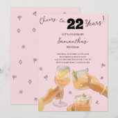 Modern Girly Cheers naar 22 jaar verjaardagsfeest Kaart (Voorkant / Achterkant)