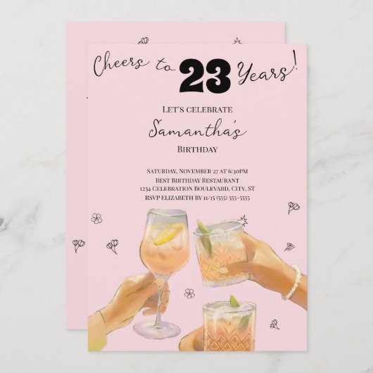 Modern Girly Cheers voor 23 Jaar Verjaardagsfeest Kaart (Voorkant / Achterkant)