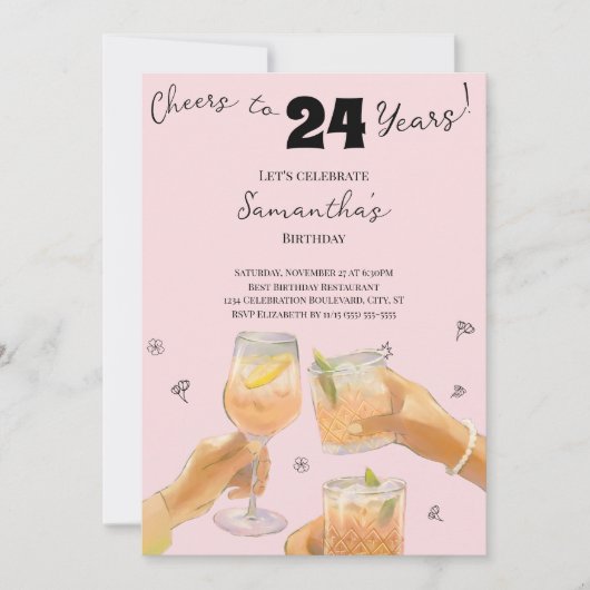 Modern Girly Cheers voor 24 Jaar Verjaardagsfeest Kaart (Voorkant)