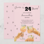 Modern Girly Cheers voor 24 Jaar Verjaardagsfeest Kaart (Voorkant / Achterkant)