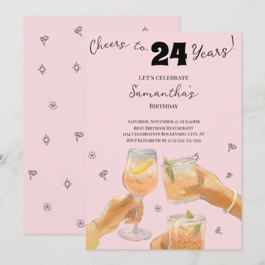 Modern Girly Cheers voor 24 Jaar Verjaardagsfeest Kaart (Voorkant / Achterkant)