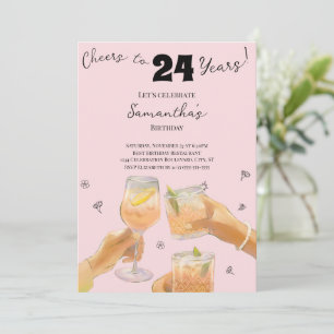 Modern Girly Cheers voor 24 Jaar Verjaardagsfeest Kaart