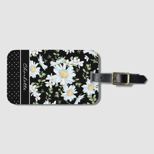 Modern Girly Chic Floral Dot Pattern Personalized Bagagelabel (Voorkant (horizontaal))