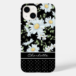 Modern Girly Chic Floral Dot Pattern Personalized Case-Mate iPhone 14 Hoesje