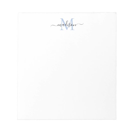 Modern Girly Chic Script Monogram Dusty Blue Black Notitieblok (Voorkant)