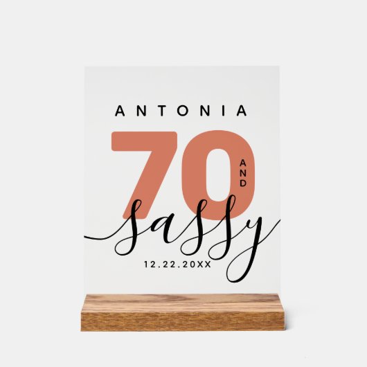 Modern Girly Copper 70 en Sassy Verjaardag Acryl Bord (Voorkant)