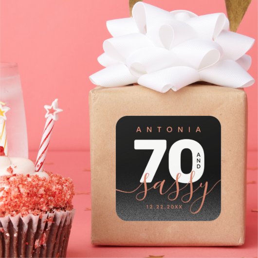 Modern Girly Copper 70 en Sassy Vierkante Sticker (Feest)