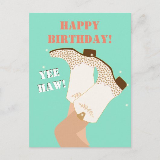 Modern Girly Cowgirl Boots Legs Yeehaw Birthday Briefkaart (Voorkant)