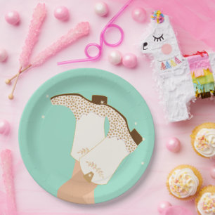 Modern Girly Cowgirl Boots Stars Mint Papieren Bordje