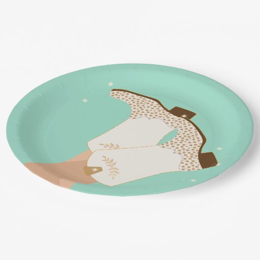 Modern Girly Cowgirl Boots Stars Mint Papieren Bordje (Gekanteld)