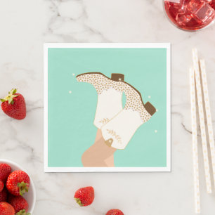 Modern Girly Cowgirl Boots Stars Mint Servet