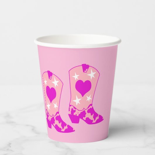 Modern Girly Cowgirl Western Yeehaw Boot Pink Papieren Bekers (Achterkant)