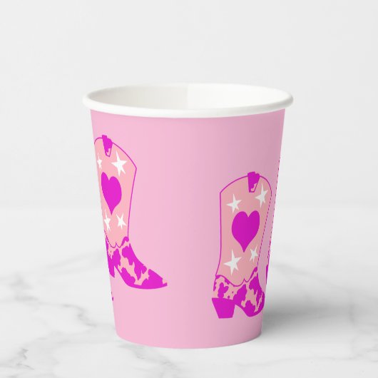 Modern Girly Cowgirl Western Yeehaw Boot Pink Papieren Bekers (Links)