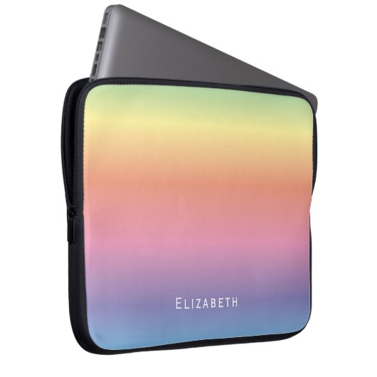 Modern Girly Cute Pastel Rainbow Ombre Aangepaste  Laptop Sleeve (Voorkant Rechts)