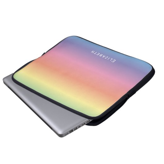 Modern Girly Cute Pastel Rainbow Ombre Aangepaste  Laptop Sleeve (Voorkant onderkant)