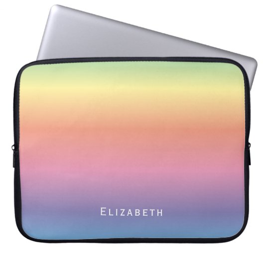 Modern Girly Cute Pastel Rainbow Ombre Aangepaste  Laptop Sleeve (Voorkant)